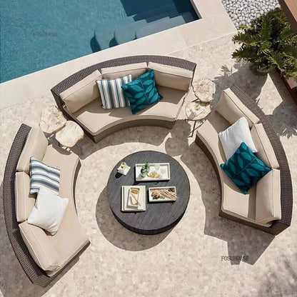 Outdoor PE Rattan Garden Sofas Courtyard Open-air Sofa Chair Combination Outdoor Garden Leisure Balcony Full Arc Sofa Chairs FF