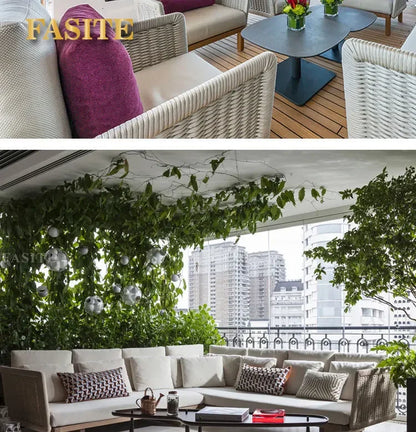 Rattan sofa outdoor leisure combination courtyard garden terrace living room solid wood