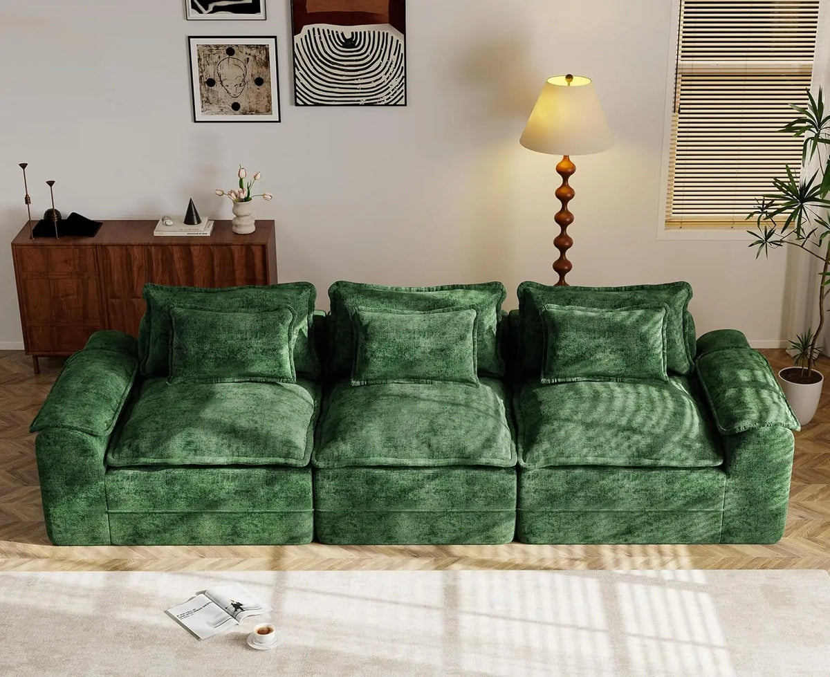 120in Modular Sectional Sofa Deep Seat Removable Cover Living Room 3-Seater Blue Grey Customized