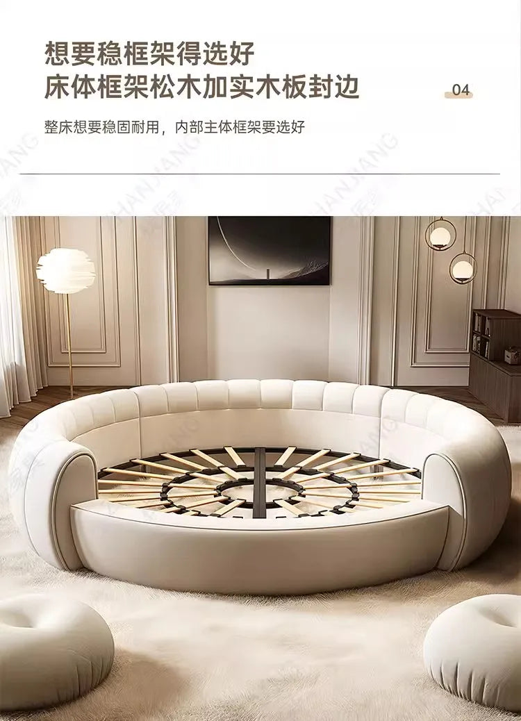 Bedroom Furniture Fabric Cream Style Double Wedding Bed Modern 200 X 200 Home Hotel Design Round Bed King Size Wooden Wood