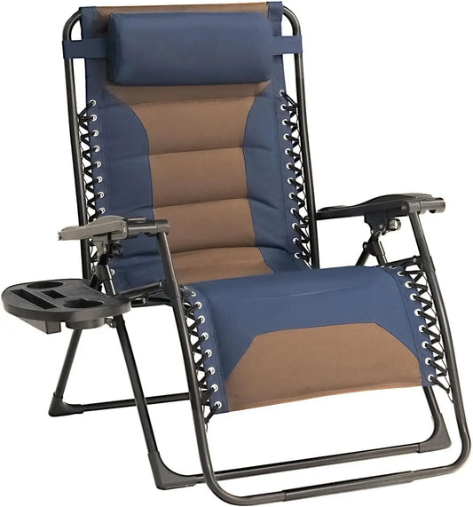 Zero Gravity Chair Oversized Padded Recliner with Adjustable Headrest & Cup Holder - 600D Oxford Folding Lounge Chair