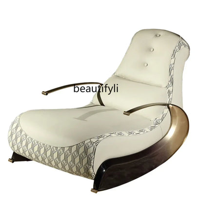 Modern Italian Leather Rocking Chair Single Sofa Recliner Leisure Style New Design Comfortable Home Furniture