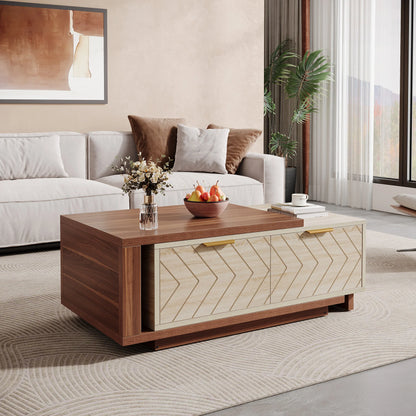 Tribesigns Extendable Coffee Table, 42"-65" Length Adjustable Reversible Wood Coffee Table with 2 Storage Drawers