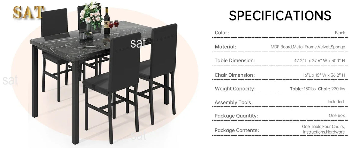 # Hot Dining Table Set For 4, Kitchen Tables And Chair For 4, Glass Dining Room Tables & PU Leather Metal Chairs, Table And Chai