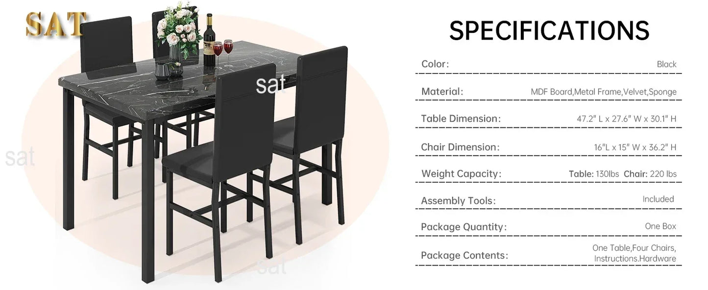 # Hot Dining Table Set For 4, Kitchen Tables And Chair For 4, Glass Dining Room Tables & PU Leather Metal Chairs, Table And Chai