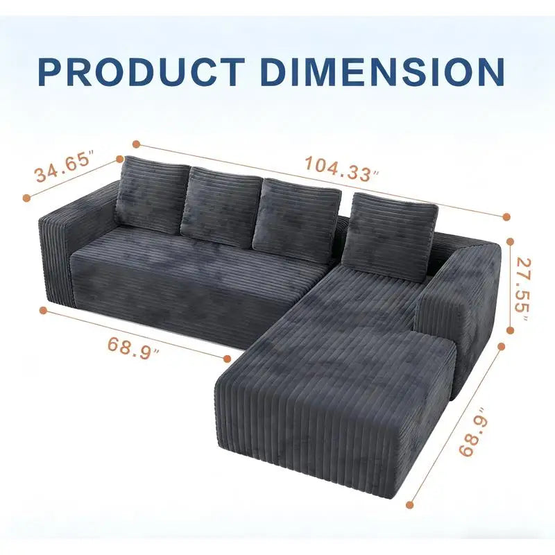 Modern L-Shaped Sectional Couch with Right-Facing Chaise, Upholstered Modular Sofa, Deep Seat Design for Living Room or