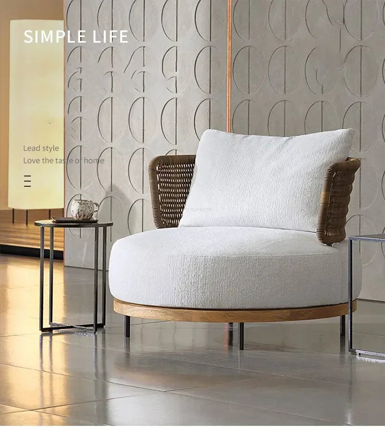 Nordic Solid Wood Sofa Chair Leisure Patio Living Room Furniture Villa Luxury Sofa Combination Garden Furniture Sets Rattan