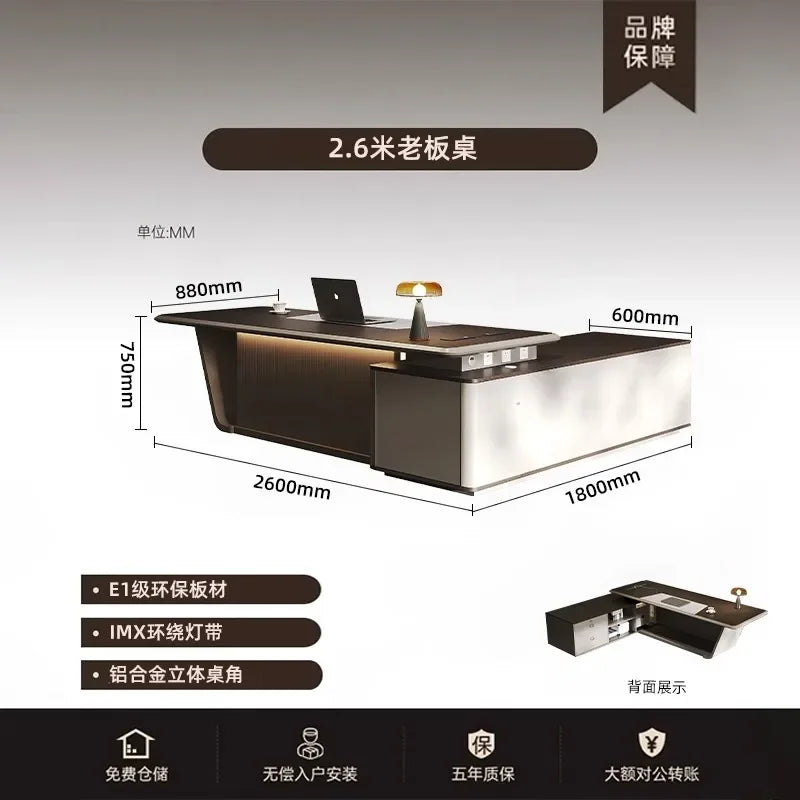 High Quality Light LuxuryOffice Desk Boss L Shaped Work Manager Computer Desks Executive Shelf Escritorio Oficina Furniture