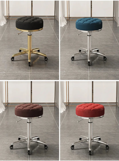 High Quality Salon Furniture 360 Degree Rolling Adjustable Hairdressing Chair with Wheels Gold Salon Stool