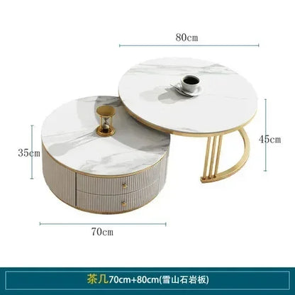 Light Luxury Stone Plate round Tea Table Small Apartment Modern Living Room Glass Coffee Table Living Room Home
