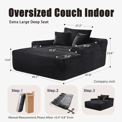ZS019 Easyhomesofa Oversize Chaise Lounge Chair Indoor,Boneless Couch,Plush Corduroy Sleeper Sofa Bed