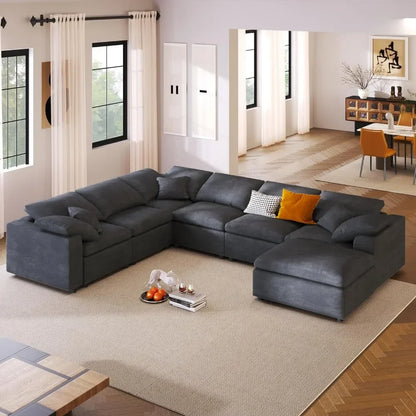 For Oversized Modular Sectional Sofa Set, Modern 6-7 Seater L Shaped Corner Couch with Ottoman for Living Room,Grey