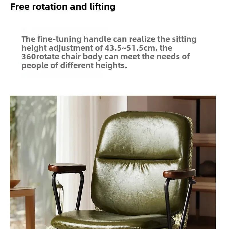 Comfortable Genuine Leather Chair Steel-Legged Adjustable Swivel Seat Ergonomic Desk Chair for Prolonged Sitting