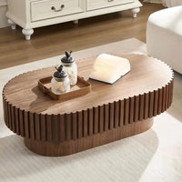 Oval Coffee Table for Living Room Fluted Coffee Table with Pedestal Modern Handcrafted Wood Centre