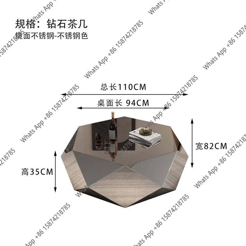 High-end living room home designer light luxury modern minimalist special-shaped stainless steel diamond coffee table