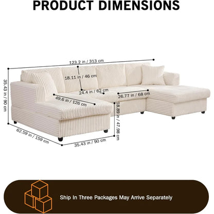 123" U-Shaped Sectional Sofa: Two L-Shape Chaise | 2 Cloud Couch Sectional with Two Pillows | Couches for Living Room