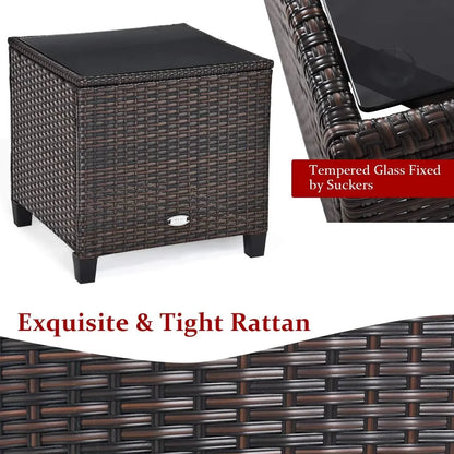 NEW-3 Pieces Patio Furniture Set, PE Rattan Wicker 3 Pcs Outdoor Sofa Set w/Washable Cushion and Tempered Glass Tabletop, (Red)