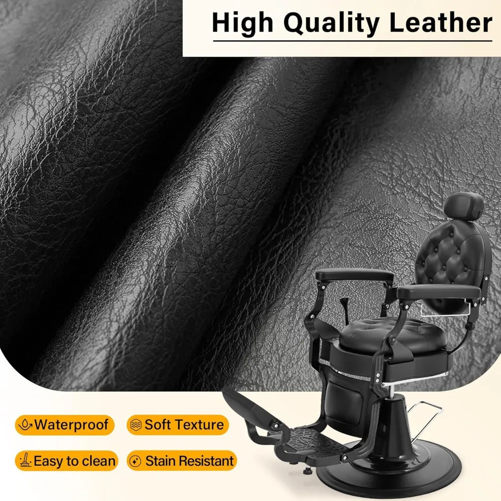 Heavy Duty Barber Chair for Barbershop,Reclining Salon Chair for Hair Stylist, 360° Swivel, Adjustable Footrest and Headrest