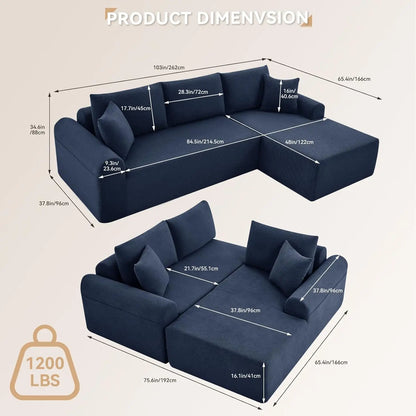 Modular Sectional Sofa With Chaise, Cloud Sectional Couch With Deep Seat, Modular L-Shape Sofa Corduroy Boneless Couch