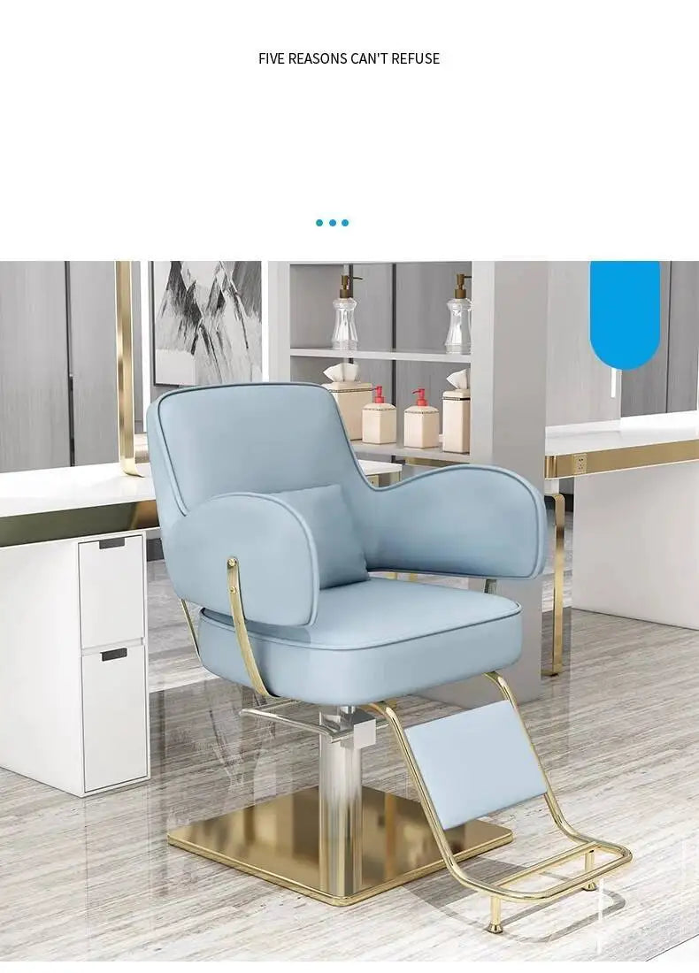 Round Chair Professional Barber Chairs Mirror Hair Salon Women's Beauty Men's Shaving Rotating Ergonomic Wheels Reclining Silla