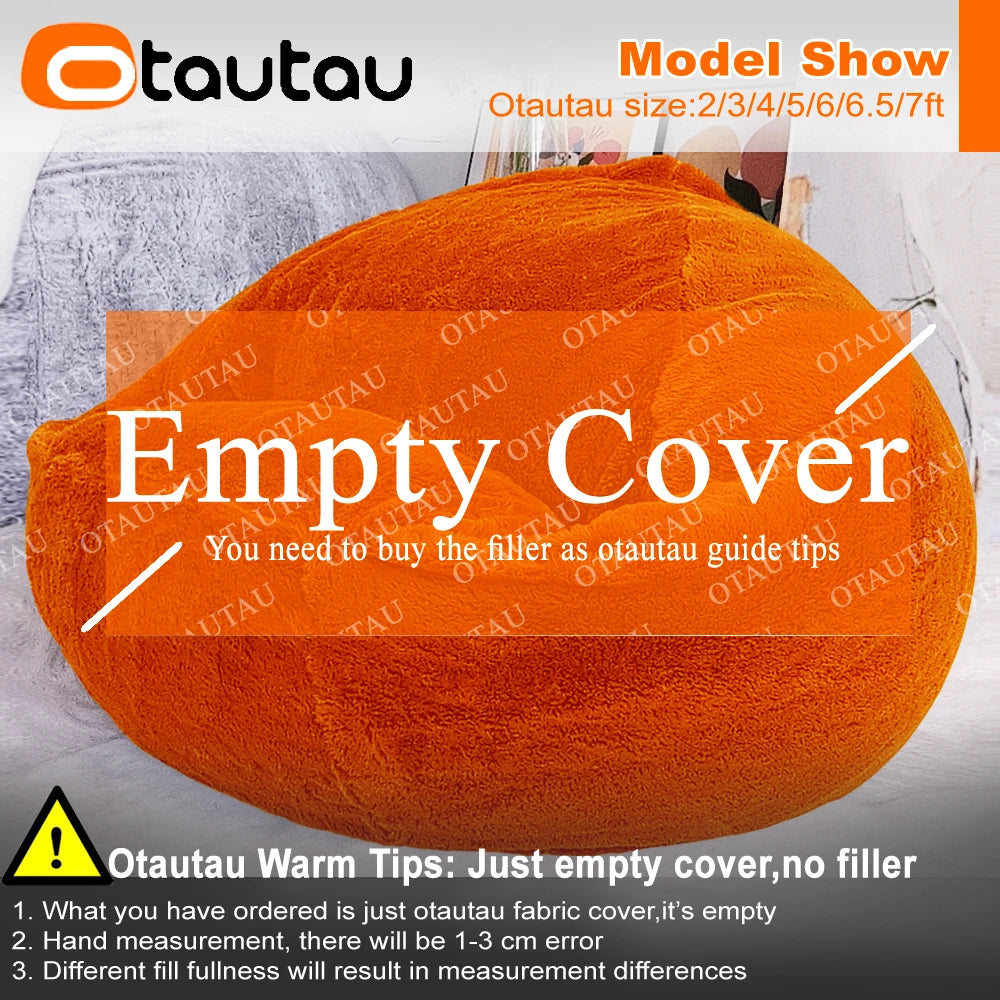 OTAUTAU Fluffy Faux Bunnyf Fur Bean Bag Cover Corner Pouf Cover DD003【No Filler Inside! You Need To Buy Filler By Yourself !】