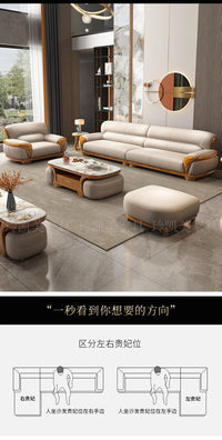 New Chinese ebony leather sofa living room combination size apartment first layer cowhide straight row sofa