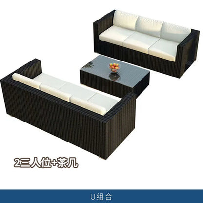 Outdoor courtyard, office building, reception area, sales center, round sofa, outdoor rattan chair, negotiation of large