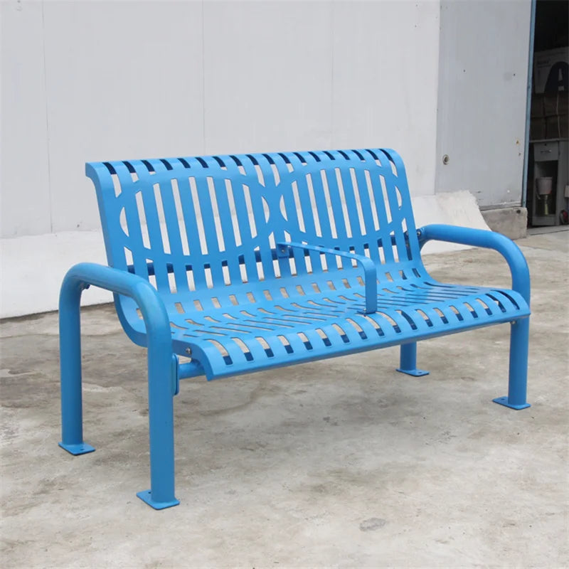 Outdoor Furniture Powder Coated Slatted Steel Bench Seat Outside Park Metal Seating Bench Garden Rustic Sitting Chair Bench