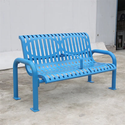 Outdoor Furniture Powder Coated Slatted Steel Bench Seat Outside Park Metal Seating Bench Garden Rustic Sitting Chair Bench