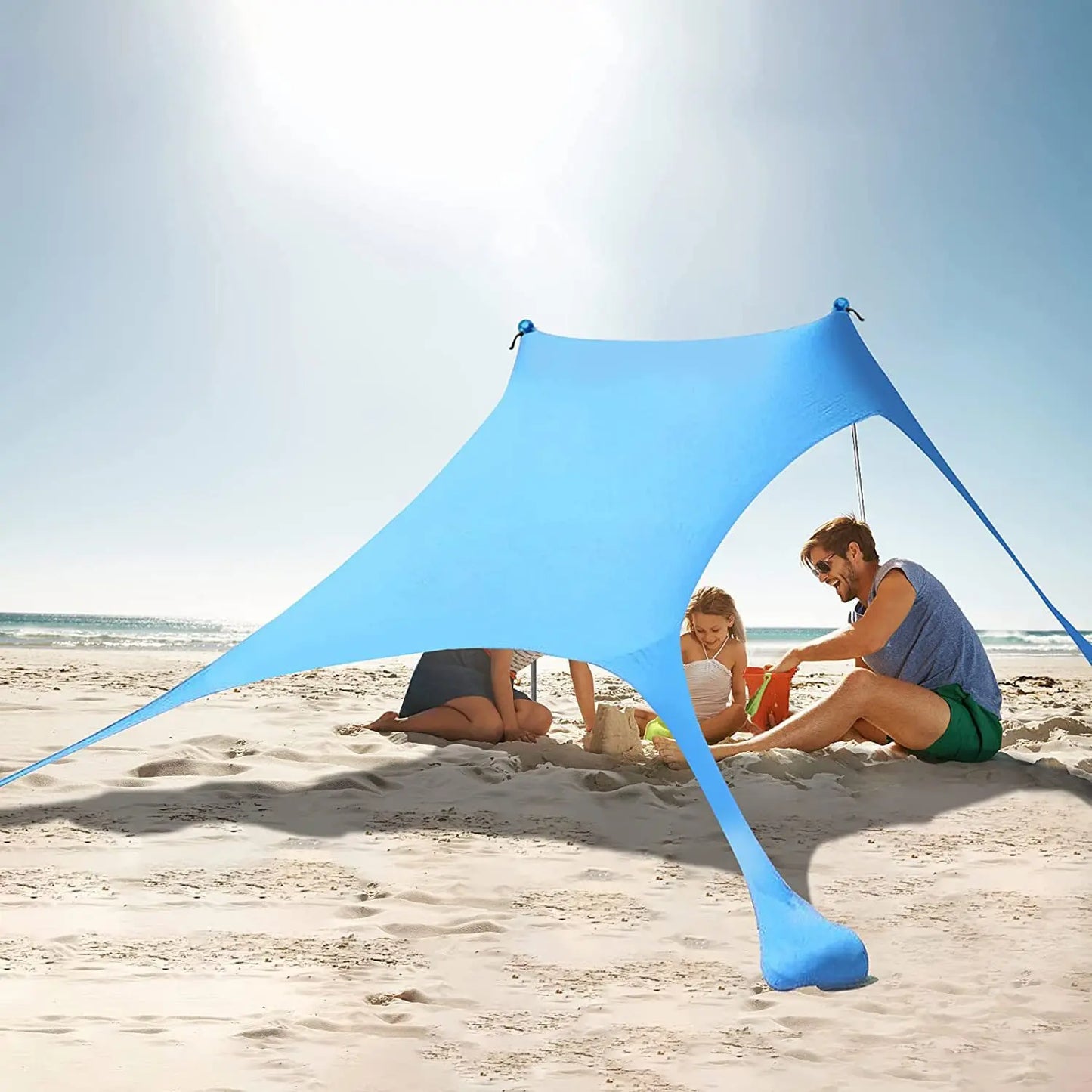 Family Beach Sunshade 2M*2.1M Large Area Lightweight Sun Shade Tent With Sandbag UPF50+ UV Large Portable Beach Canopy