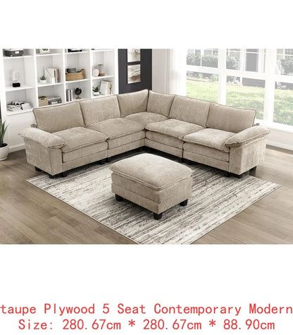 Modern 6-Piece Modular Sectional Sofa Set in Plush Chenille Upholstery for Comfortable Living Room Furniture - Durable Plywood