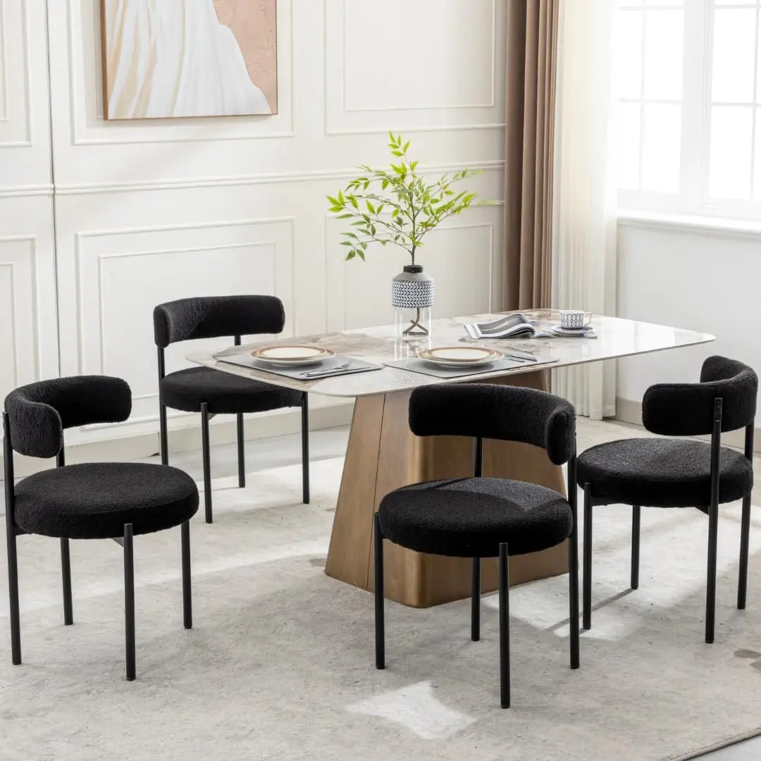 Boucle Dining Chairs Set of 4, Rust Dining Chairs with Upholstered Seat and Round Back, Mid-Century Modern Kitchen Chairs