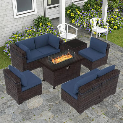 Wholesale 7 PCS Patio Rattan Dining Sofa Set Steel Wicker Cornerl Sofa with Ottoman Garden Sofa