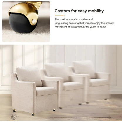 Linen Dining Chair with Casters Modern Storage Seat Design for Relaxing Upholstered Arm Chair, Single Sofa Chair