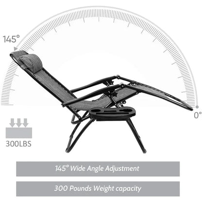 Patio Zero Gravity Chair Outdoor Folding Lounge Chair Recliners Adjustable Lawn Lounge Chair With Pillow For Poolside
