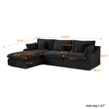 Sdorens 120'' Sectional Sofas for Living Room Modern Cloud Couch Down Filled L-Shaped 3Seater Couch with Ottoman