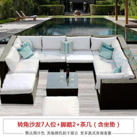 Budget-friendly Outdoor Rattan Woven Sofa, Outdoor Garden, Villa, Courtyard Balcony, Casual Corner Sofa, Coffee Table