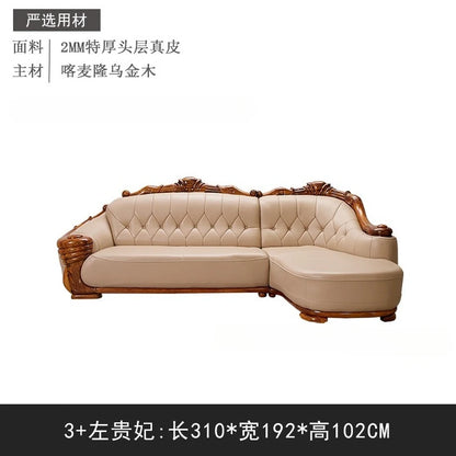 European leather sofa corner combination home high-end luxury living room new Chinese first layer cowhide solid wood