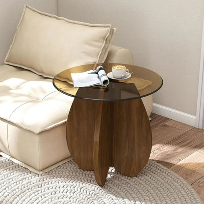 Table d'appoint ronde contemporaine, assemblage facile, finition brun coquille pour les espaces de vie et les balcons