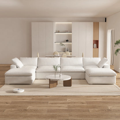 Cloud Modular Sectional Sofa with 2 Storage Ottomans 160.6" Down Filled Comfort U Shaped Sofa Minimalist Wide Deep Seat Couch