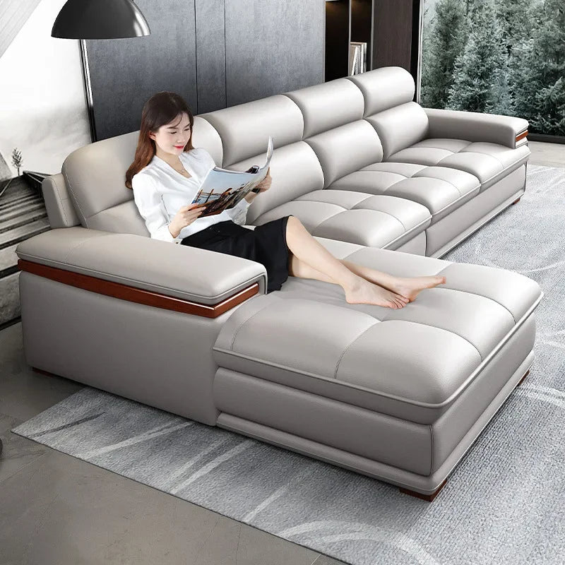 Leather sofa, first layer cowhide, modern simplicity, cream style living room sofa
