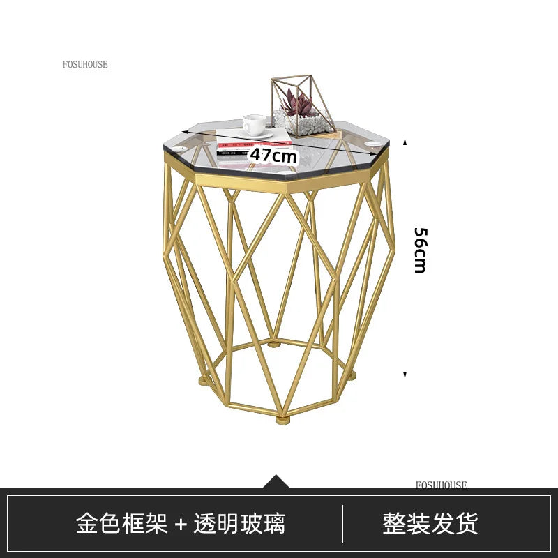 Nordic Light Luxury Tempered Glass Coffee Tables Small Apartment Sofa Side Table Simple Iron Corner Table Living Room Furniture