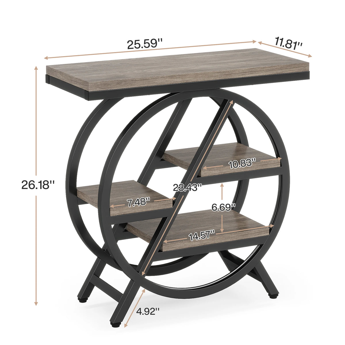 Tribesigns End Table for Living Room, 3-Tier Narrow Side Table with Storage, Wood Sofa Side Table with Geometric Metal Frame