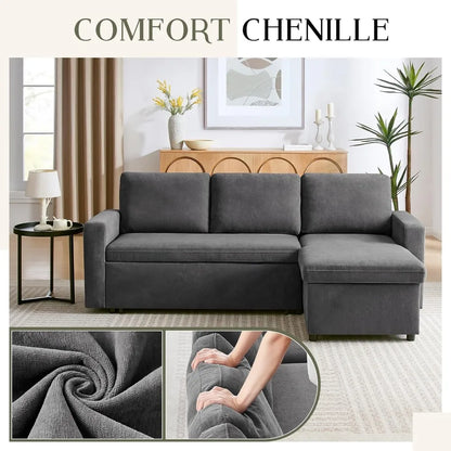 new 85" Convertible Sofa Bed with Detachable Chenille Cover - Soft Futon Sleeper Sofa for Living Room, Office & Apartment - Grey