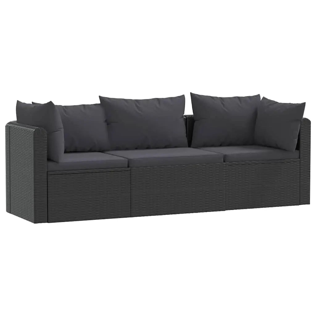 Modern 3-Seater Garden Sofa Set Black PE Rattan Powder-Coated Steel Frame Water Resistant Outdoor Patio Lounge Furniture Custom