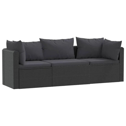 Modern 3-Seater Garden Sofa Set Black PE Rattan Powder-Coated Steel Frame Water Resistant Outdoor Patio Lounge Furniture Custom