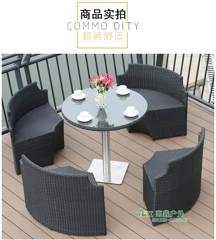 Outdoor leisure courtyard rattan chair five-piece combination outdoor villa open-air balcony creative storage home back chair