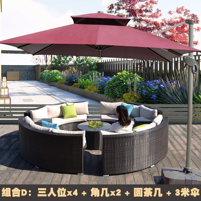 Outdoor rattan sofa coffee table combination Nordic rattan art outdoor sofa courtyard balcony rattan furnitu