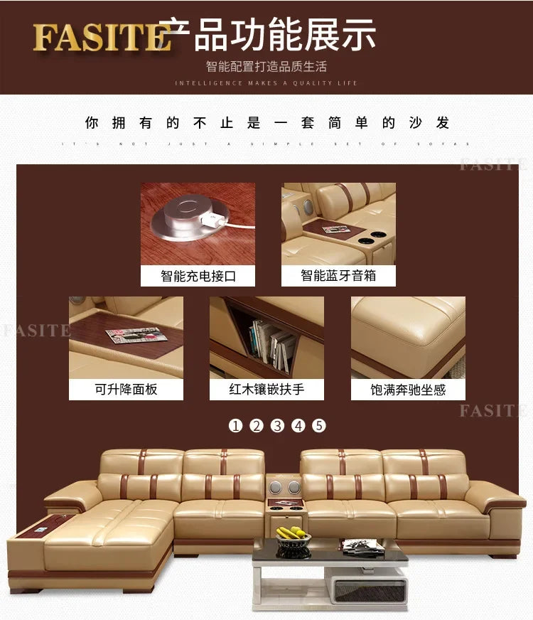 Living Room Sofa storage corner real genuine leather sofas salon couch puff asiento speaker bluetooth canape L shape sofa cama
