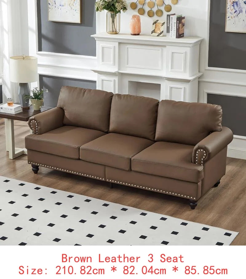 Modern Classic Design 2+3 Seater Loveseat & Sofa Leather Couch, Upholstered Imitation Cowhide Leather in Brown